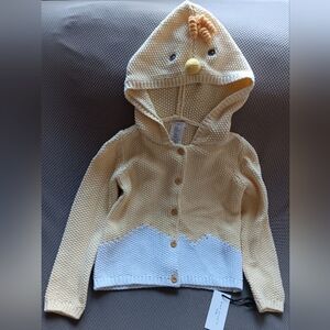 NWT 5t Max Studio Baby Toddler Chick hooded sweater cardigan NEW yellow white